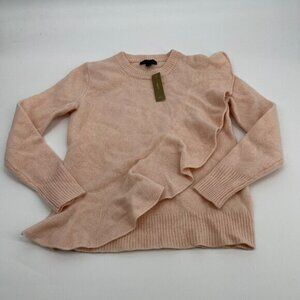 J Crew Sweater XXS Womens Ruffle Crewneck in Merino Wool Casual Preppy Pink New